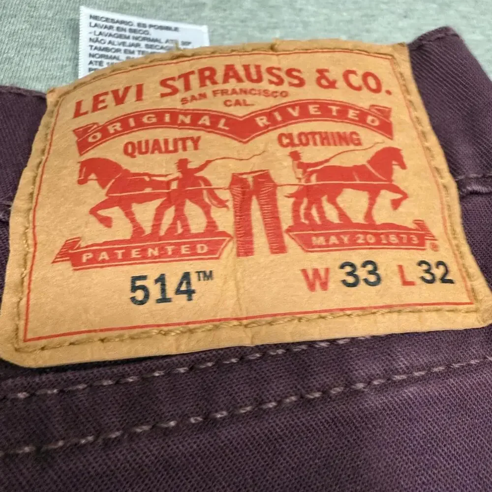 Levis 514 Slim Mens 33x32 Maroon Chino Jeans‎ Casual Burgundy Preppy Gorpcore